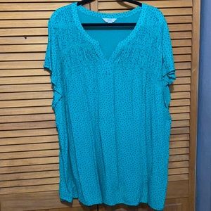 Croft and Barrow Teal/Green with Black Polka Dots and very Short Sleeve